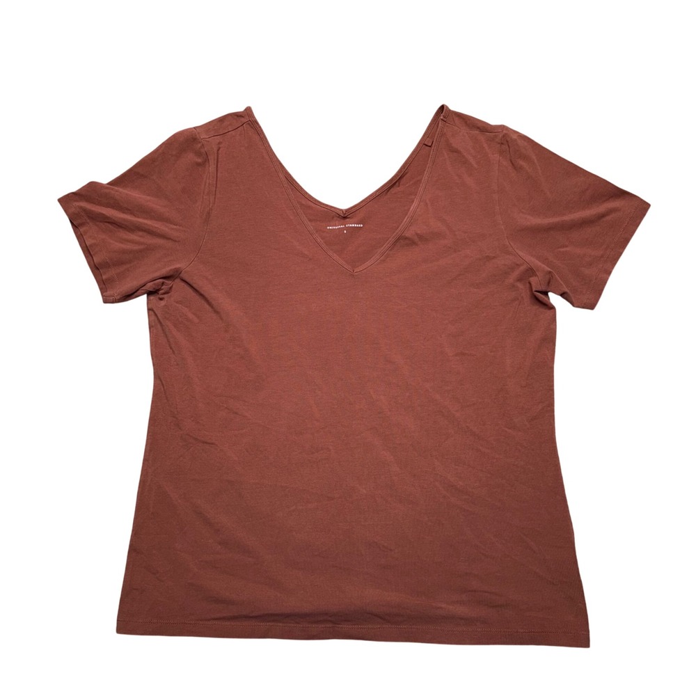 Universal‎ Standard Tee Womens S Rust Brown Excellent V-Neck Pima Cotton Top